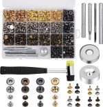 Yizzvb 320 Pcs Leather Rivets Kit， 60 Pcs Leather Snap Fasteners， 2 Size Leather Rivets Double Cap Rivet Kit， Double-Sided Nylon Hammer， 5 Pcs Installation Tools for Leather DIY Projects